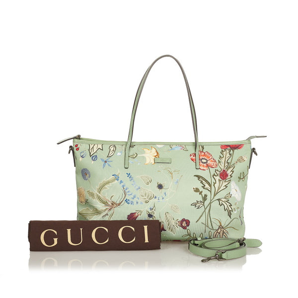 グッチ クリスナイト フローラ 353437 グリーン キャンバス レザー トートバッグ ショルダーバッグ 2WAY レディース GUCCI 【中古】
