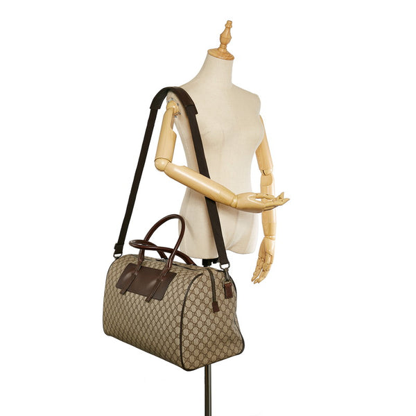 グッチ GGスプリーム 101670 ベージュ ブラウン PVC レザー ボストンバッグ ショルダーバッグ 2way レディース GUCCI 【中古】