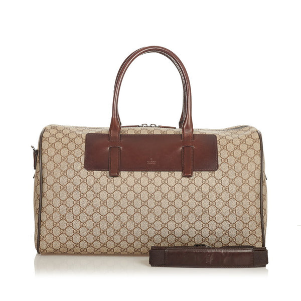 グッチ GGスプリーム 101670 ベージュ ブラウン PVC レザー ボストンバッグ ショルダーバッグ 2way レディース GUCCI 【中古】