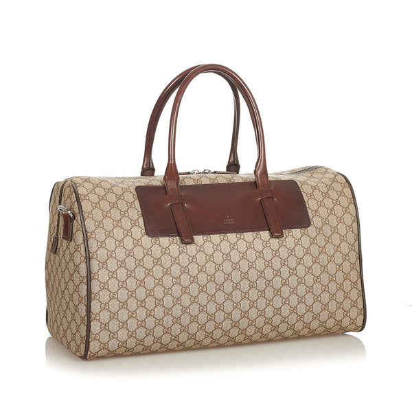 グッチ GGスプリーム 101670 ベージュ ブラウン PVC レザー ボストンバッグ ショルダーバッグ 2way レディース GUCCI 【中古】