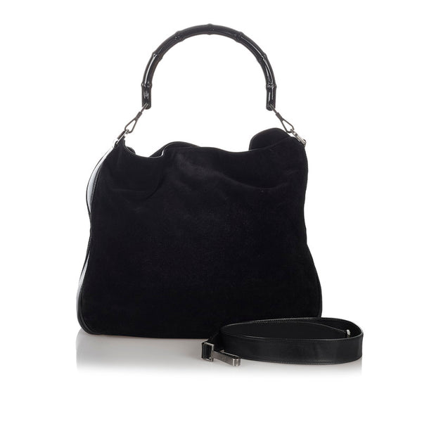 グッチ バンブー 001 1577 ブラック スウェード レザー ショルダーバッグ レディース GUCCI 【中古】