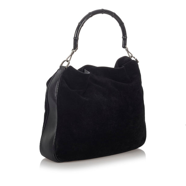 グッチ バンブー 001 1577 ブラック スウェード レザー ショルダーバッグ レディース GUCCI 【中古】