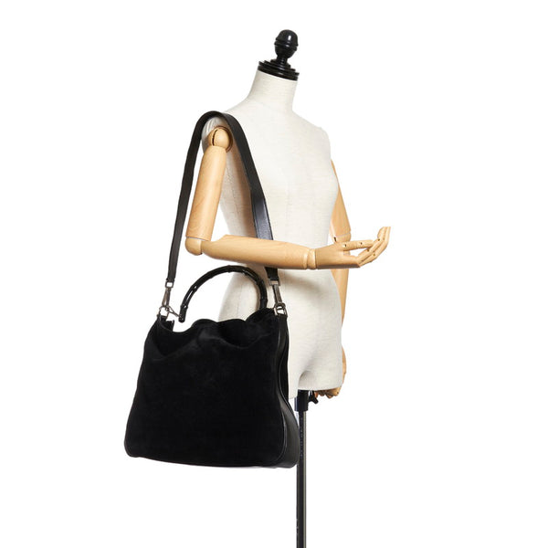 グッチ バンブー 001 1577 ブラック スウェード レザー ショルダーバッグ レディース GUCCI 【中古】