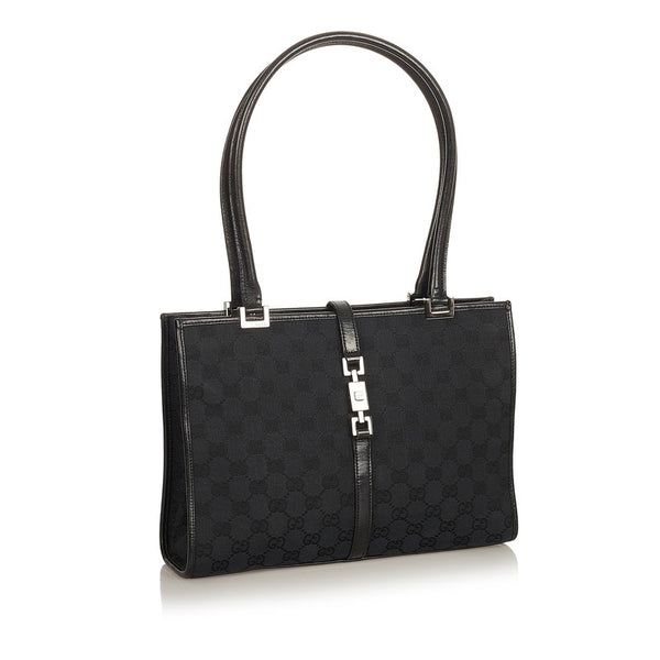 グッチ GGキャンバス ジャッキー 002 1073 ブラック キャンバス レザー ハンドバッグ レディース GUCCI 【中古】