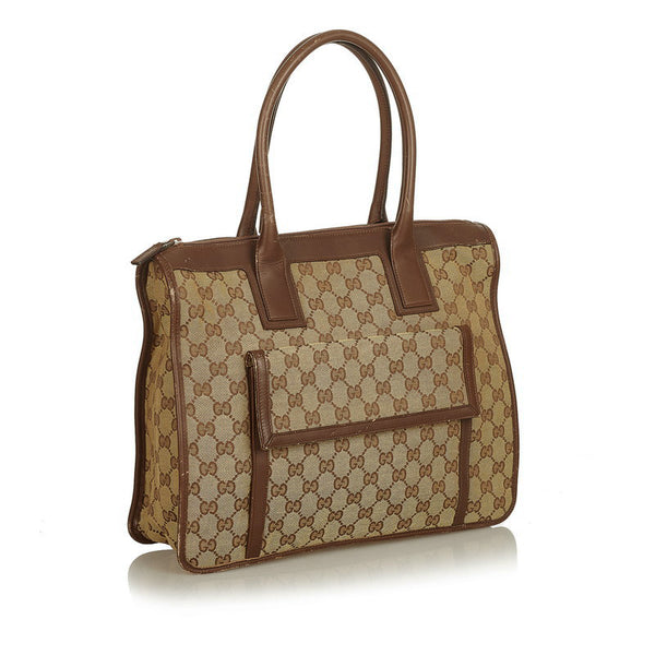 グッチ GGキャンバス 000 0854 ブラウン ベージュ キャンバス レザー ショルダーバッグトートバッグ レディース GUCCI 【中古】