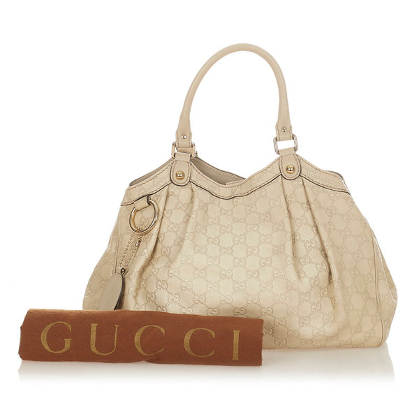 グッチ グッチシマ 211944 ベージュ レザー トートバッグ レディース GUCCI 【中古】