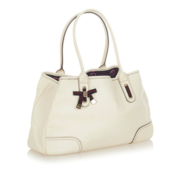 グッチ プリンシー 163805 ホワイト レザー トートバッグ レディース GUCCI 【中古】
