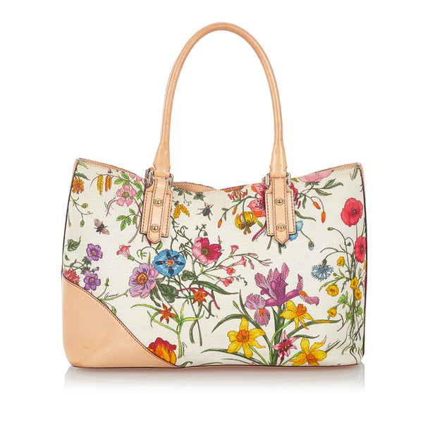 グッチ ホースビット フローラ 137385 ホワイト ベージュ キャンバス レザー トートバッグ レディース GUCCI 【中古】