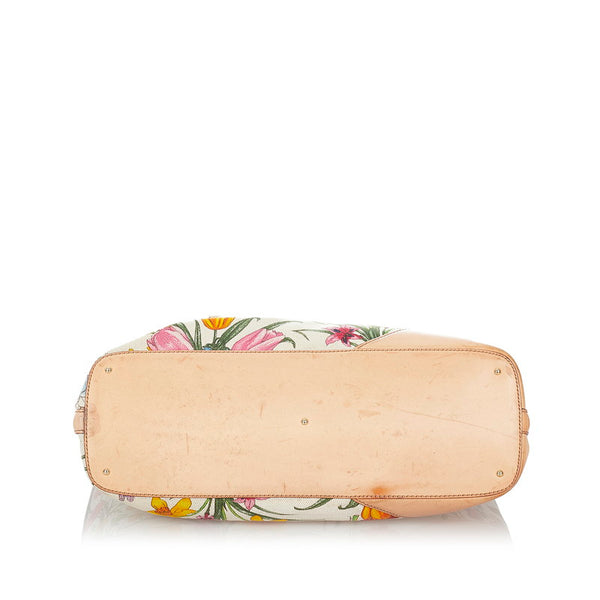 グッチ ホースビット フローラ 137385 ホワイト ベージュ キャンバス レザー トートバッグ レディース GUCCI 【中古】