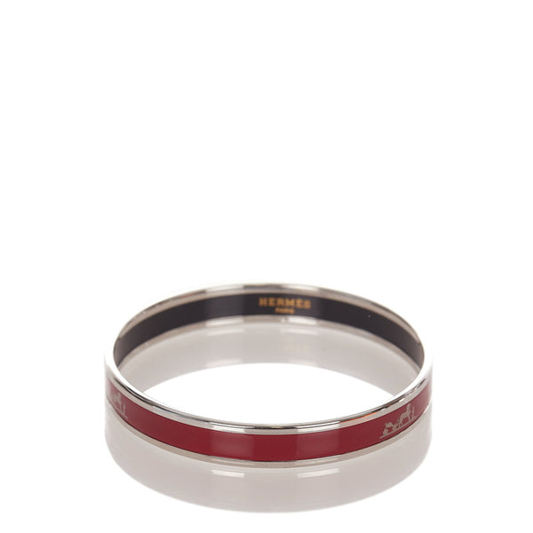 エルメス ワインレッド シルバー メタル エマイユ バングル レディース HERMES 【中古】