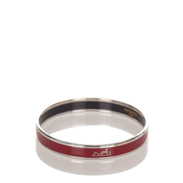 エルメス ワインレッド シルバー メタル エマイユ バングル レディース HERMES 【中古】