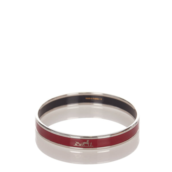 エルメス ワインレッド シルバー メタル エマイユ バングル レディース HERMES 【中古】