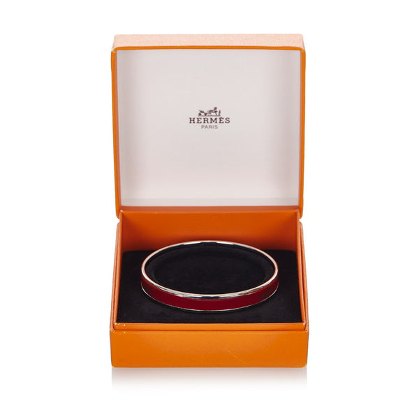 エルメス ワインレッド シルバー メタル エマイユ バングル レディース HERMES 【中古】
