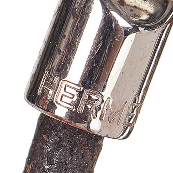 エルメス ブラック シルバー レザー メタル グレナン ブレスレット レディース HERMES 【中古】