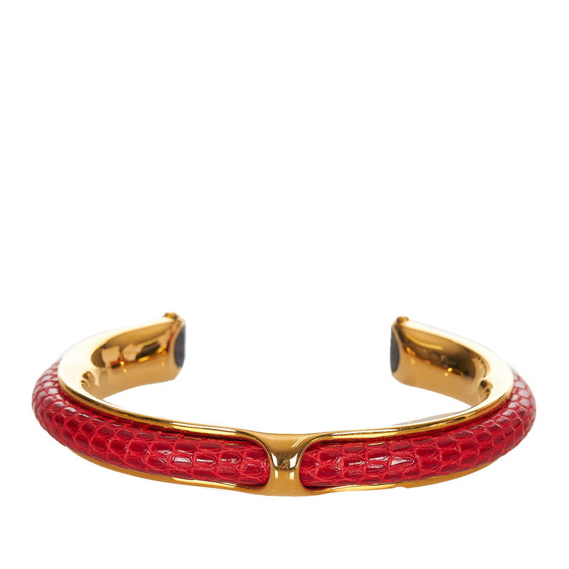 エルメス レッド　ゴールド レザー メッキ バングル レディース HERMES 【中古】