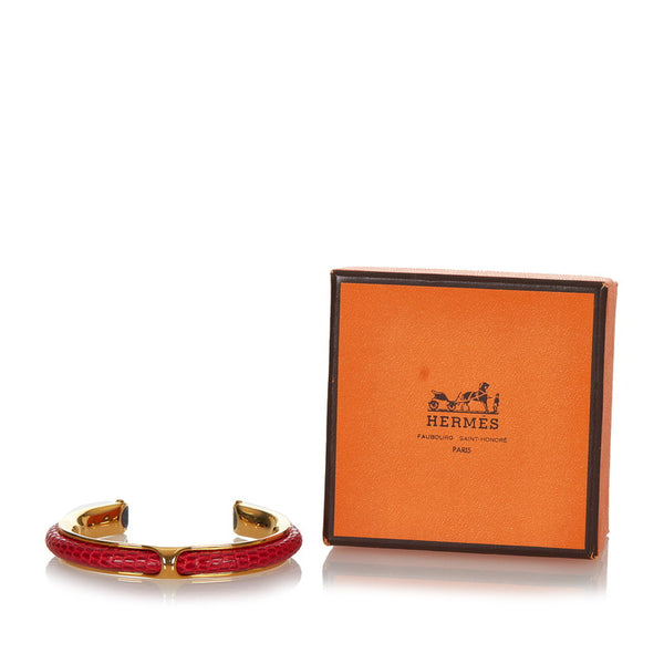 エルメス レッド　ゴールド レザー メッキ バングル レディース HERMES 【中古】