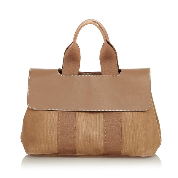 エルメス ヴァルパライソPM ベージュ ブラウン キャンバス レザー ハンドバッグ レディース HERMES 【中古】