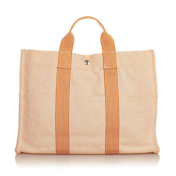 エルメス ニューフルートゥＭＭ オレンジ  コットンキャンバス ハンドバッグ レディース HERMES 【中古】