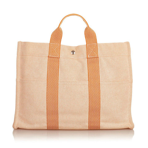 エルメス ニューフルートゥＭＭ オレンジ  コットンキャンバス ハンドバッグ レディース HERMES 【中古】