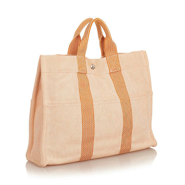 エルメス ニューフルートゥＭＭ オレンジ  コットンキャンバス ハンドバッグ レディース HERMES 【中古】