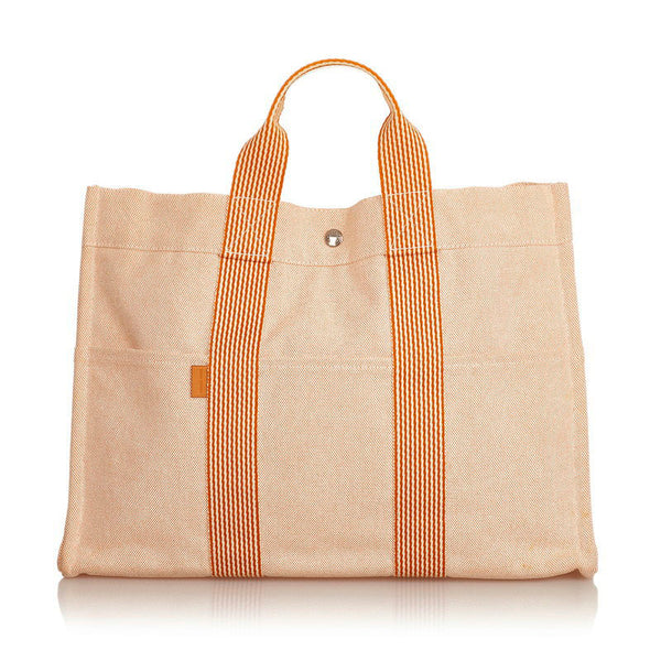 エルメス ニューフルートゥＭＭ オレンジ  コットンキャンバス ハンドバッグ レディース HERMES 【中古】