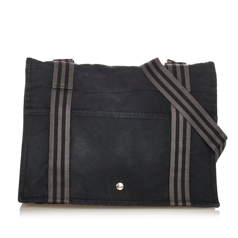 エルメス フールトゥ パサスMM ブラック グレー コットンキャンバス 斜め掛け ショルダーバッグ レディース HERMES 【中古】