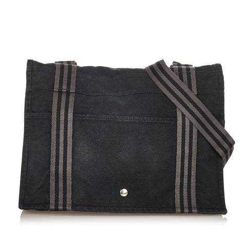 エルメス フールトゥ パサスMM ブラック グレー コットンキャンバス 斜め掛け ショルダーバッグ レディース HERMES 【中古】