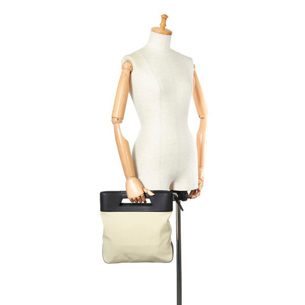 ロエベ ベージュ ブラック レザー キャンバス ハンドバッグ レディース LOEWE 【中古】