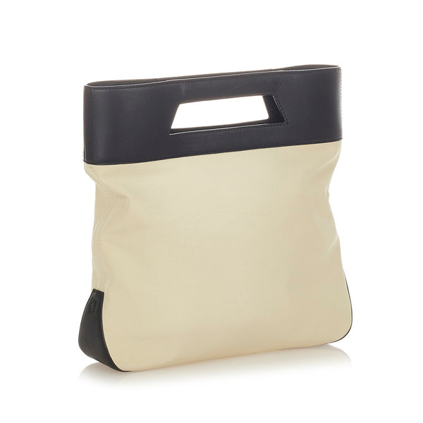 ロエベ ベージュ ブラック レザー キャンバス ハンドバッグ レディース LOEWE 【中古】