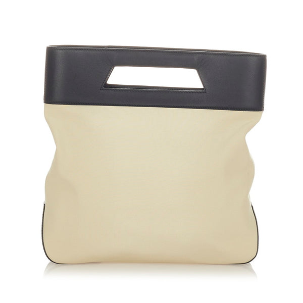 ロエベ ベージュ ブラック レザー キャンバス ハンドバッグ レディース LOEWE 【中古】