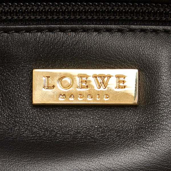 ロエベ ベージュ ブラック レザー キャンバス ハンドバッグ レディース LOEWE 【中古】