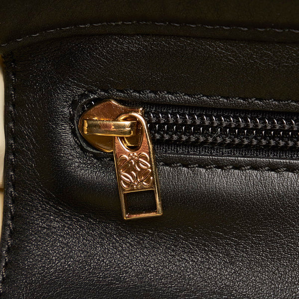 ロエベ ベージュ ブラック レザー キャンバス ハンドバッグ レディース LOEWE 【中古】