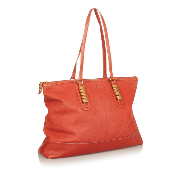 ロエベ ベラスケス ツイスト ダークオレンジ スウェード レザー ショルダーバッグ トートバッグ レディース LOEWE 【中古】