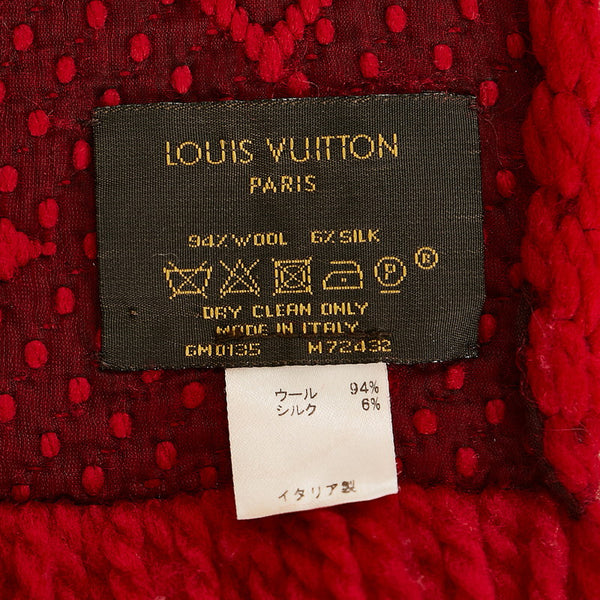 ルイ ヴィトン エシャルプ ロゴマニア M72432 レッド ウール シルク マフラー レディース LOUIS VUITTON 【中古】