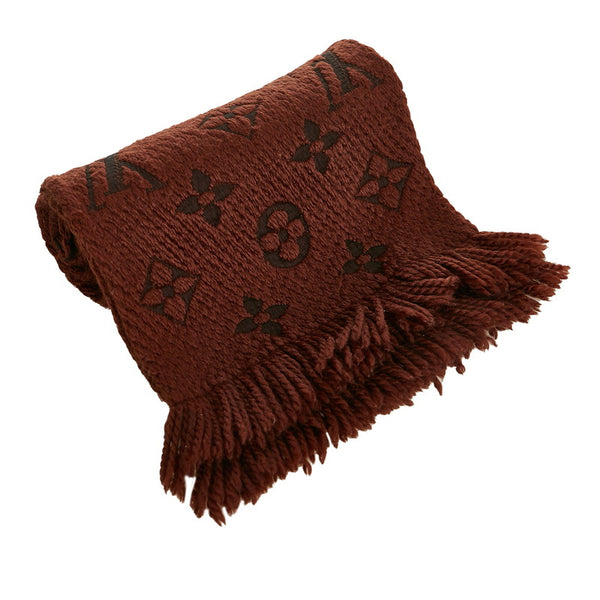 ルイ ヴィトン エシャルプ ロゴマニア ブラウン ウール シルク マフラー レディース LOUIS VUITTON 【中古】