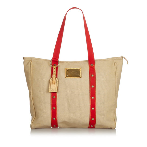 ルイ ヴィトン アンティグア カバGM M40032 ベージュ レッド キャンバス レザー ショルダーバッグ トートバッグ レディース LOUIS VUITTON 【中古】