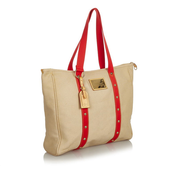 ルイ ヴィトン アンティグア カバGM M40032 ベージュ レッド キャンバス レザー ショルダーバッグ トートバッグ レディース LOUIS VUITTON 【中古】