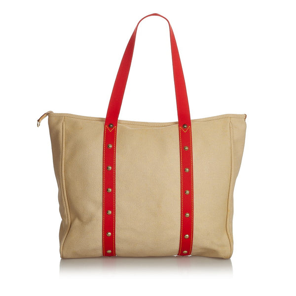 ルイ ヴィトン アンティグア カバGM M40032 ベージュ レッド キャンバス レザー ショルダーバッグ トートバッグ レディース LOUIS VUITTON 【中古】