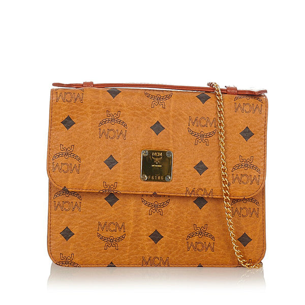 エム シー エム チェーン ショルダーバッグ ブラウン レザー レディース MCM 【中古】