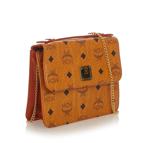 エム シー エム チェーン ショルダーバッグ ブラウン レザー レディース MCM 【中古】