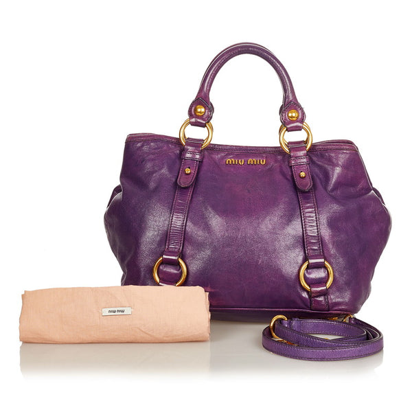 ミュウミュウ パープル レザー ハンドバック ショルダ-バッグ２WAY レディース MIUMIU 【中古】