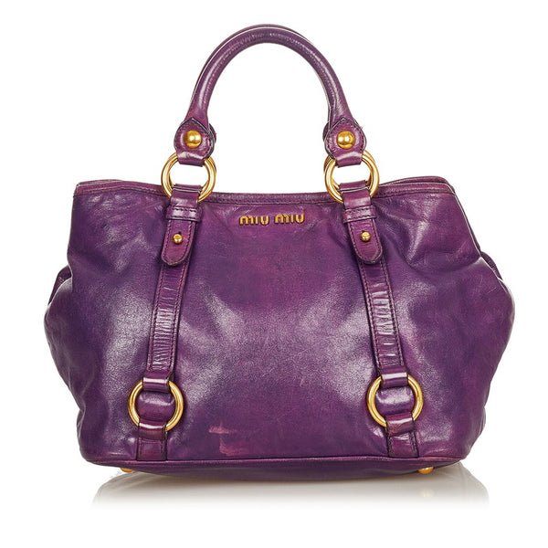 ミュウミュウ パープル レザー ハンドバック ショルダ-バッグ２WAY レディース MIUMIU 【中古】