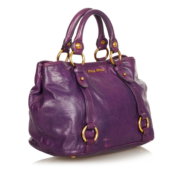 ミュウミュウ パープル レザー ハンドバック ショルダ-バッグ２WAY レディース MIUMIU 【中古】