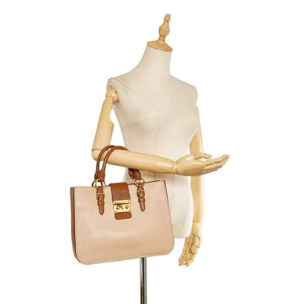 ミュウミュウ マドラス RN 0882 ベージュ ブラウン レザー ハンドバッグ レディース MIUMIU 【中古】