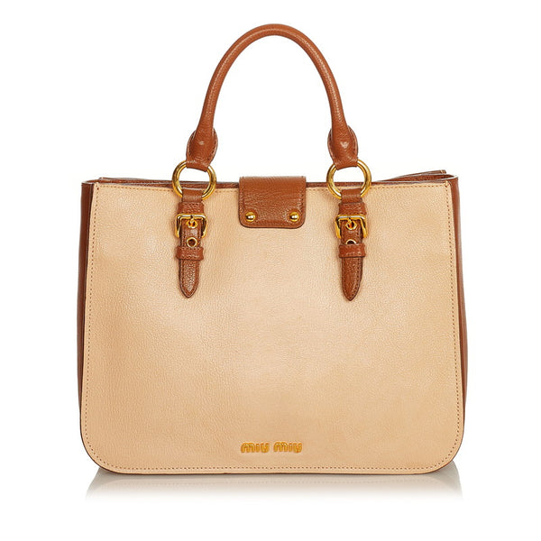 ミュウミュウ マドラス RN 0882 ベージュ ブラウン レザー ハンドバッグ レディース MIUMIU 【中古】