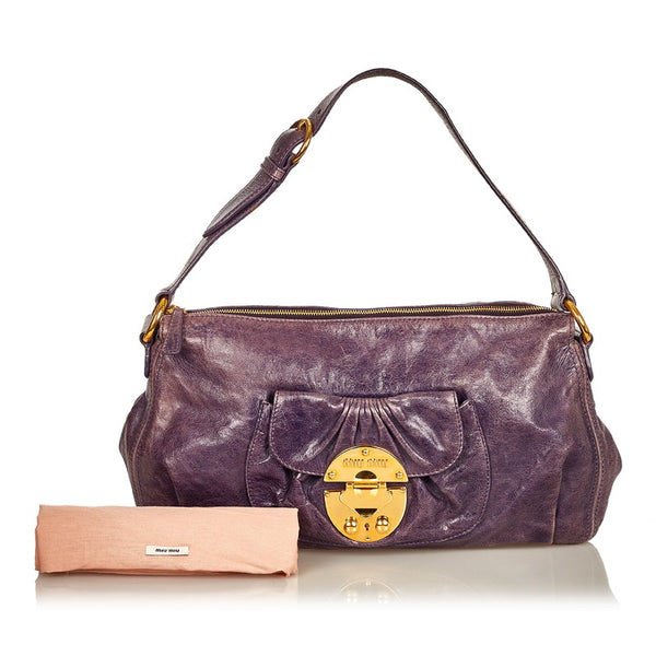 ミュウミュウ ロゴプレート ショルダーバッグ T15766 パープル レザー レディース MIUMIU 【中古】