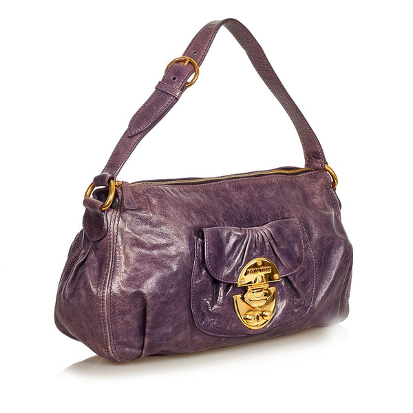 ミュウミュウ ロゴプレート ショルダーバッグ T15766 パープル レザー レディース MIUMIU 【中古】