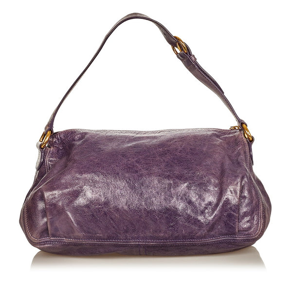ミュウミュウ ロゴプレート ショルダーバッグ T15766 パープル レザー レディース MIUMIU 【中古】