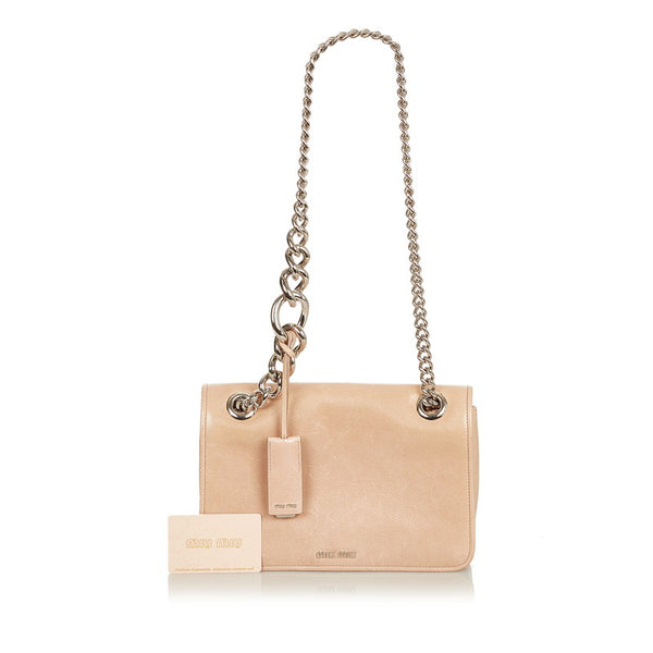 ミュウミュウ 5ＢＤ015 ピンクグレー レザー チェーン ショルダーバッグ レディース MIUMIU 【中古】