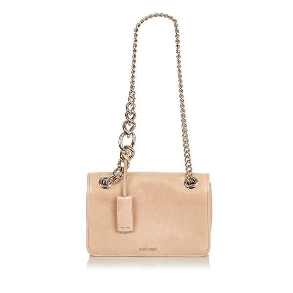ミュウミュウ 5ＢＤ015 ピンクグレー レザー チェーン ショルダーバッグ レディース MIUMIU 【中古】